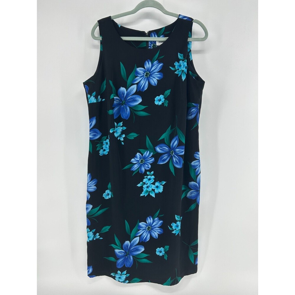 Vintage Floral Sleeveless Dress Women's 14W 90s Studio 1 Tropical Blue Black